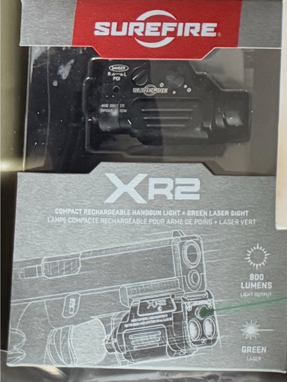 XR2 Compact Rechargeable Handgun Light with Green Laser Sight - Black